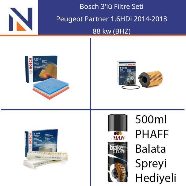 Peugeot Partner 1.6HDi 2014-2018 Bosch 3'lü Filtre Seti