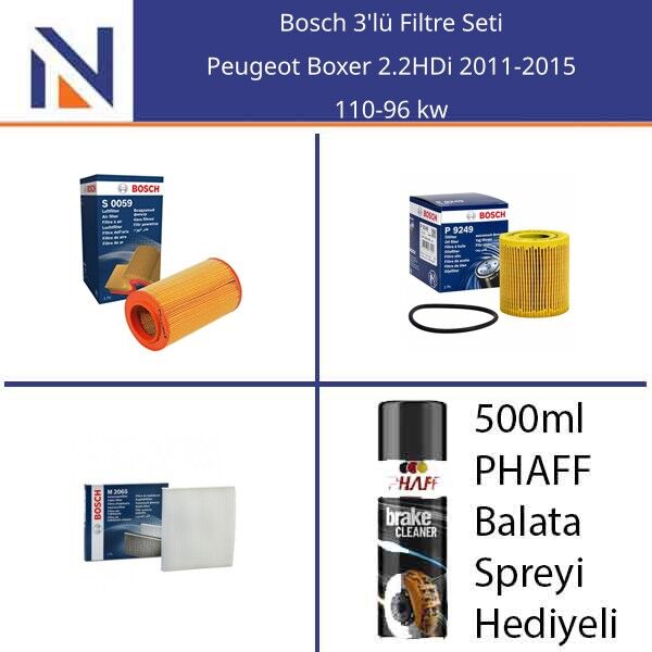 Peugeot Boxer 2.2HDi 2011-2015 Bosch 3'lü Filtre Seti