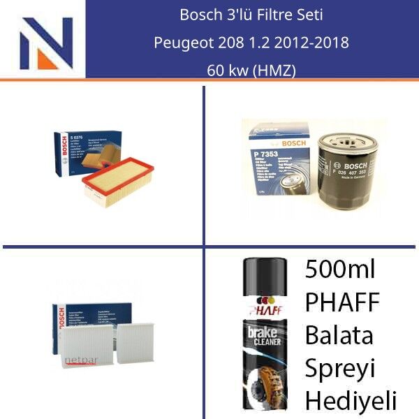 Peugeot 208 1.2 2012-2018 Bosch 3'lü Filtre Seti