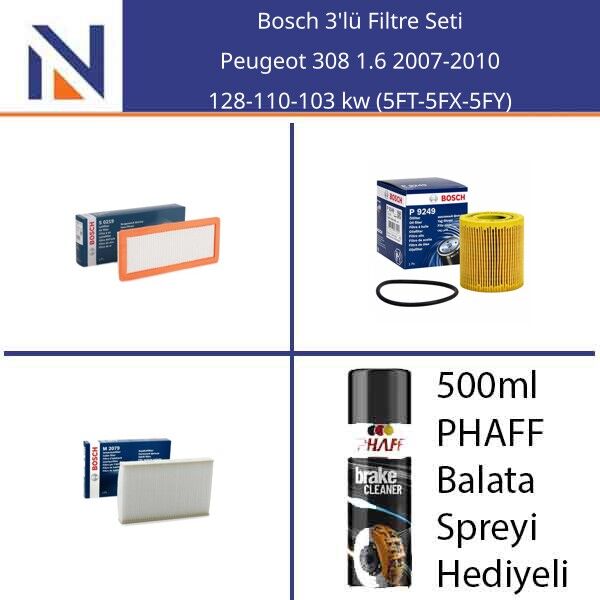 Peugeot 308 1.6 2007-2010 Bosch 3'lü Filtre Seti