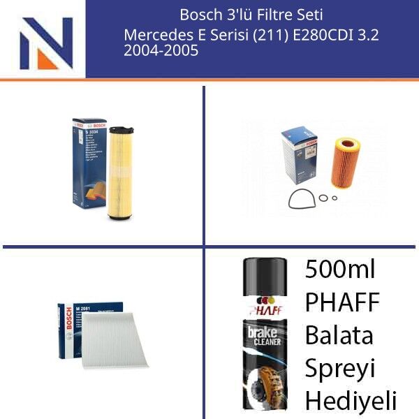 Mercedes E Serisi (211) E280CDI 3.2 2004-2005 Bosch 3'lü Filtre Seti