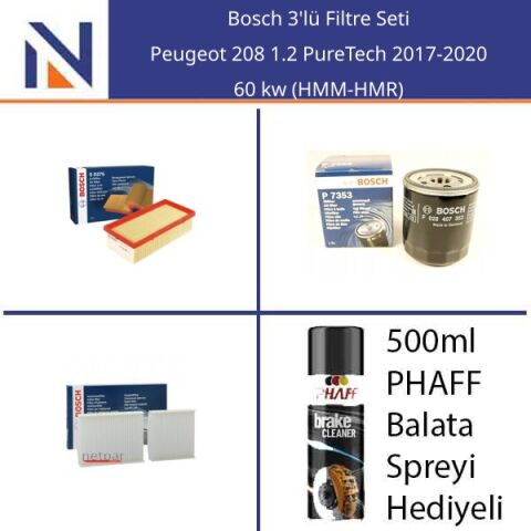 Peugeot 208 1.2 PureTech 2017-2020 Bosch 3'lü Filtre Seti