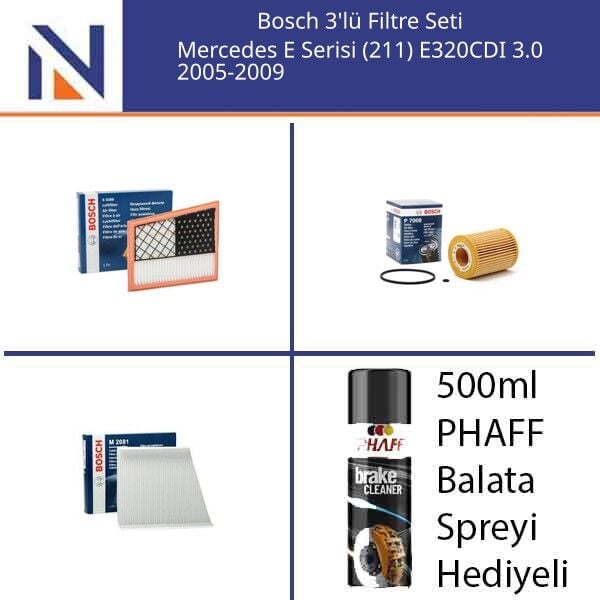 Mercedes E Serisi (211) E320CDI 3.0 2005-2009 Bosch 3'lü Filtre Seti
