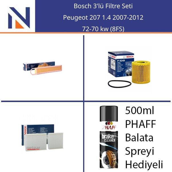 Peugeot 207 1.4 2007-2012 Bosch 3'lü Filtre Seti