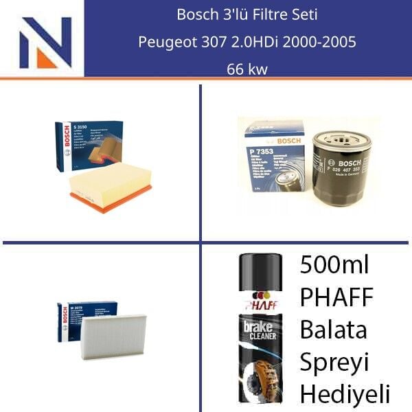 Peugeot 307 2.0HDi 2000-2005 Bosch 3'lü Filtre Seti