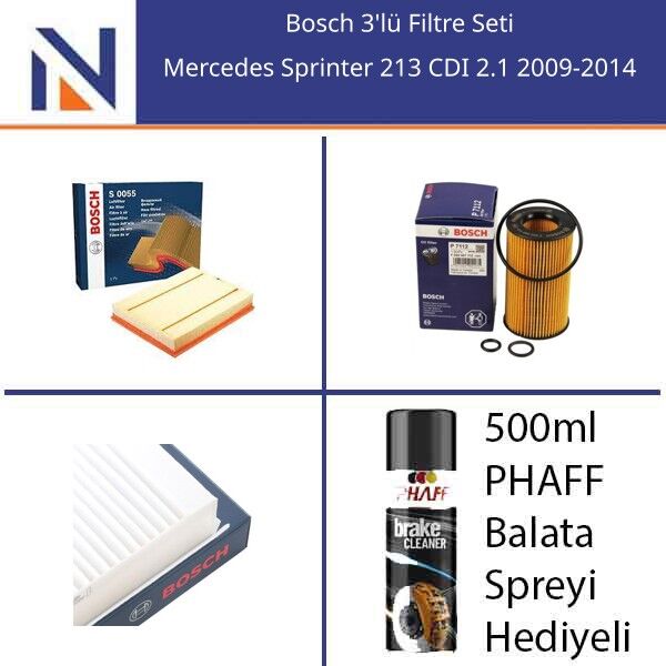 Mercedes Sprinter 213 CDI 2.1 2009-2014 Bosch 3'lü Filtre Seti