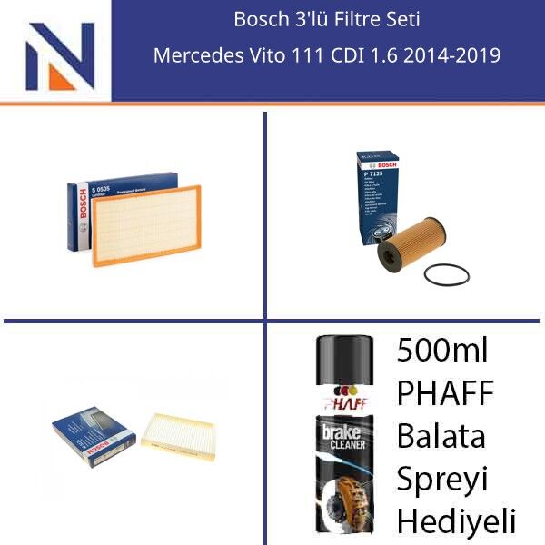 Mercedes Vito 111 CDI 1.6 2014-2019 Bosch 3'lü Filtre Seti
