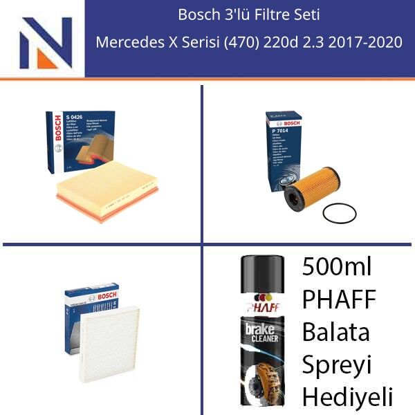 Mercedes X Serisi (470) 220d 2.3 2017-2020 Bosch 3'lü Filtre Seti