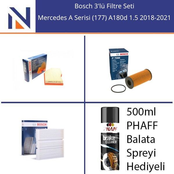 Mercedes A Serisi (177) A180d 1.5 2018-2021 Bosch 3'lü Filtre Seti