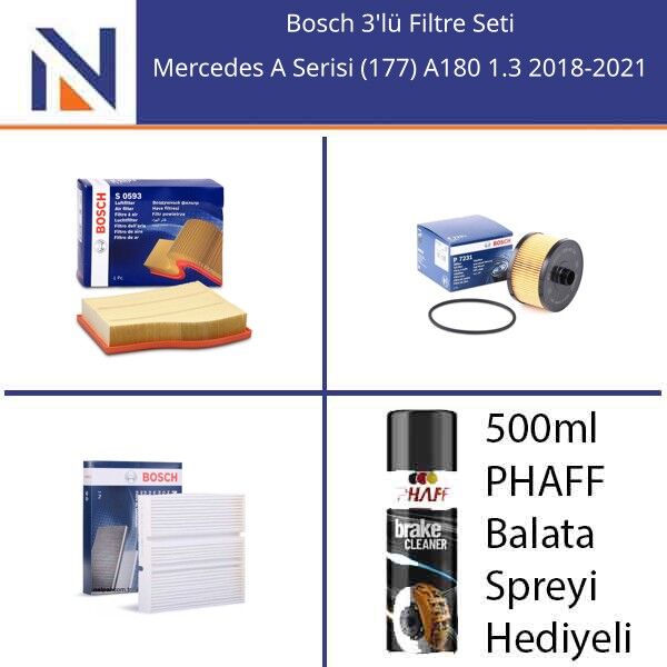 Mercedes A Serisi (177) A180 1.3 2018-2021 Bosch 3'lü Filtre Seti