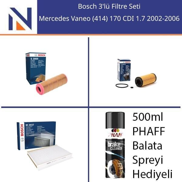 Mercedes Vaneo (414) 170 CDI 1.7 2002-2006 Bosch 3'lü Filtre Seti