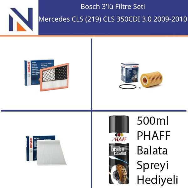 Mercedes CLS (219) CLS 350CDI 3.0 2009-2010 Bosch 3'lü Filtre Seti