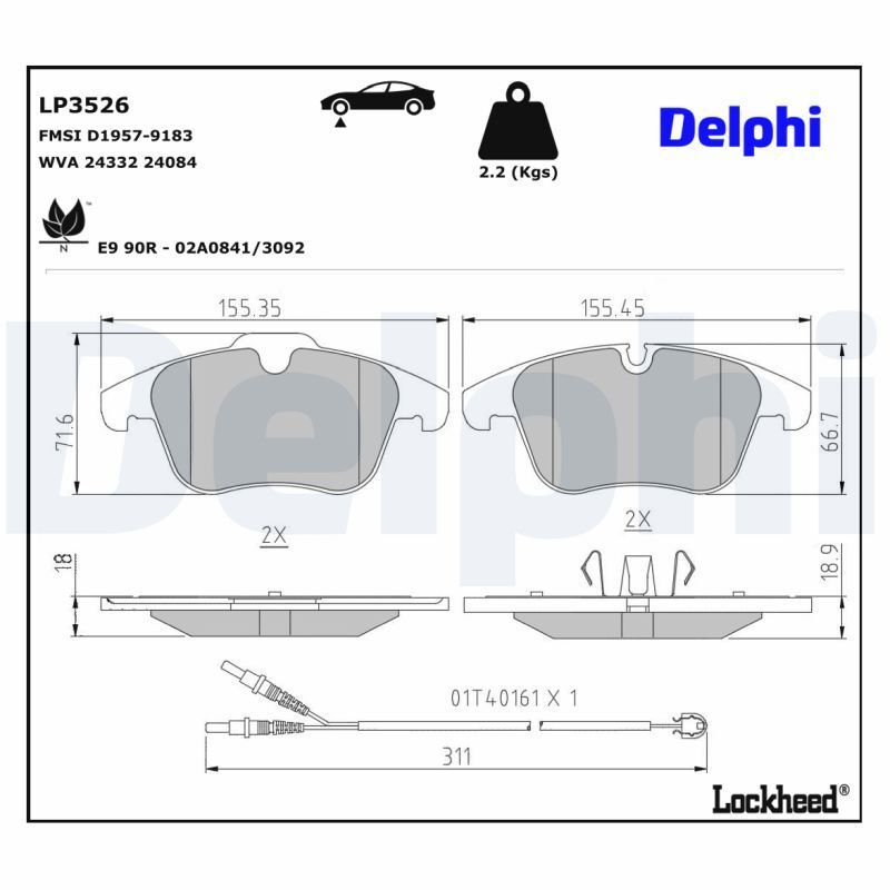 Peugeot 407 2.0HDi 120-110-103-100 kw 2004-2011 Delphi Ön Balata NETPAR24332 (RHE-RHF-RHH-RHL-RHR)