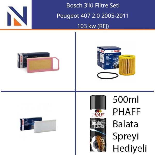 Peugeot 407 2.0 2005-2011 Bosch 3'lü Filtre Seti