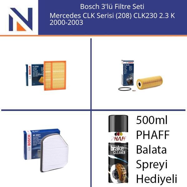 Mercedes CLK Serisi (208) CLK230 2.3 K 2000-2003 Bosch 3'lü Filtre Seti