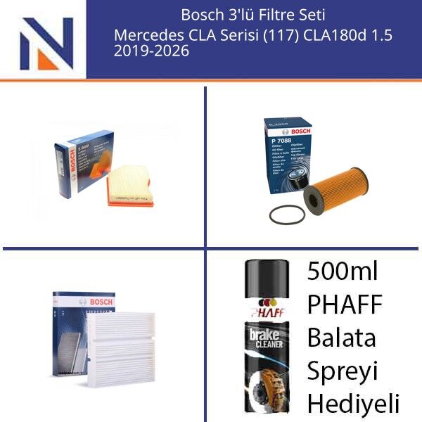 Mercedes CLA Serisi (117) CLA180d 1.5 2019-2026 Bosch 3'lü Filtre Seti