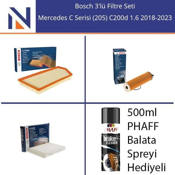 Mercedes C Serisi (205) C200d 1.6 2018-2023 Bosch 3'lü Filtre Seti