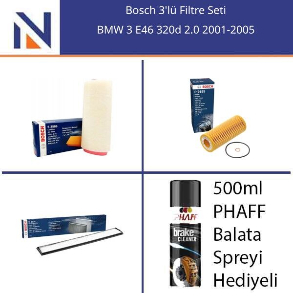BMW 3 E46 320d 2.0 2001-2005 Bosch 3'lü Filtre Seti
