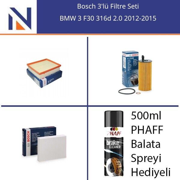 BMW 3 F30 316d 2.0 2012-2015 Bosch 3'lü Filtre Seti