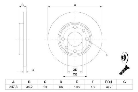 Peugeot 206+ 1.4 2009-2013 Bosch Ön Disk 247mm 2 Adet (KFT-KFV-KFW)