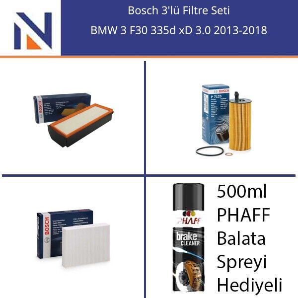 BMW 3 F30 335d xD 3.0 2013-2018 Bosch 3'lü Filtre Seti