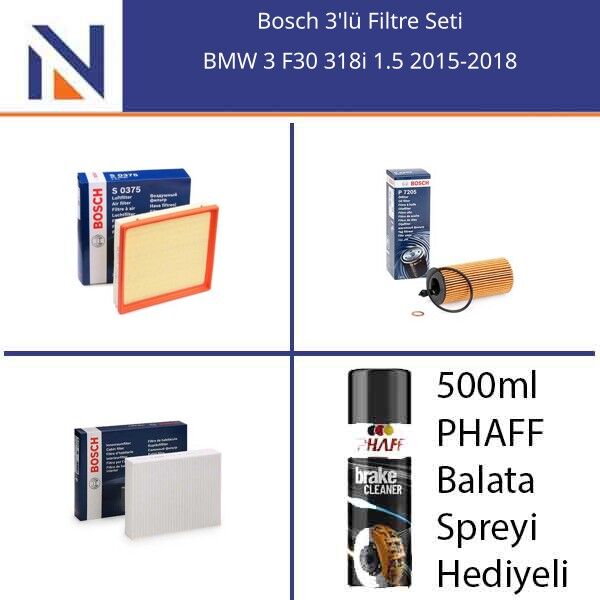 BMW 3 F30 318i 1.5 2015-2018 Bosch 3'lü Filtre Seti