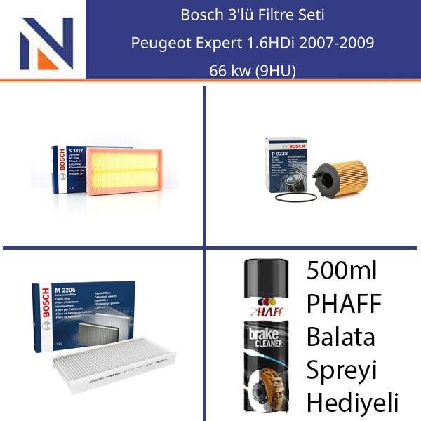 Peugeot Expert 1.6HDi 2007-2009 Bosch 3'lü Filtre Seti