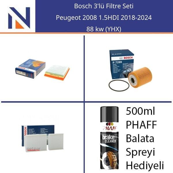 Peugeot 2008 1.5HDI 2018-2024 Bosch 3'lü Filtre Seti
