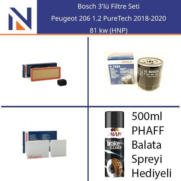 Peugeot 206 1.2 PureTech 2018-2020 Bosch 3'lü Filtre Seti