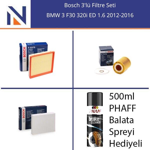 BMW 3 F30 320i ED 1.6 2012-2016 Bosch 3'lü Filtre Seti