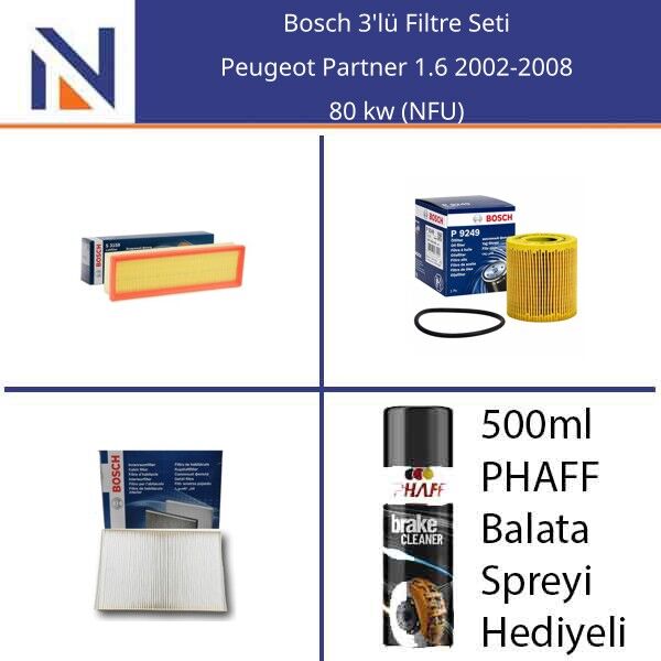Peugeot Partner 1.6 2002-2008 Bosch 3'lü Filtre Seti