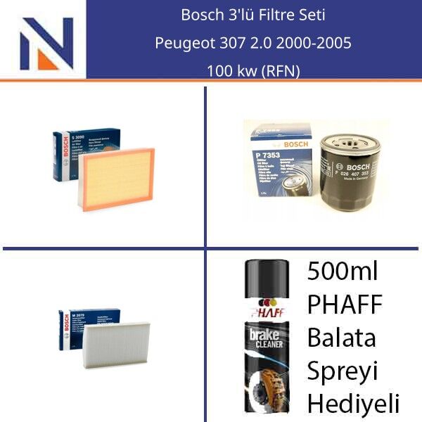 Peugeot 307 2.0 2000-2005 Bosch 3'lü Filtre Seti