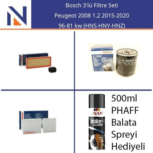 Peugeot 2008 1.2 2015-2020 Bosch 3'lü Filtre Seti