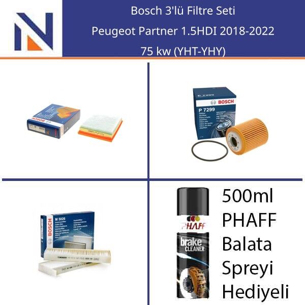 Peugeot Partner 1.5HDI 2018-2022 Bosch 3'lü Filtre Seti