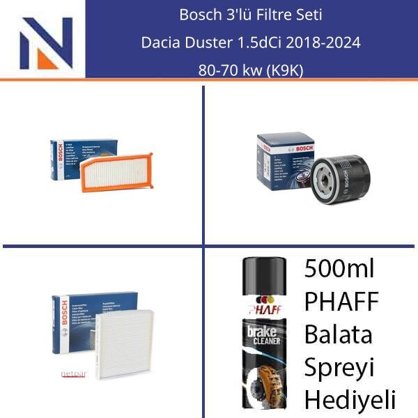 Dacia Duster 1.5dCi 2018-2024 Bosch 3'lü Filtre Seti