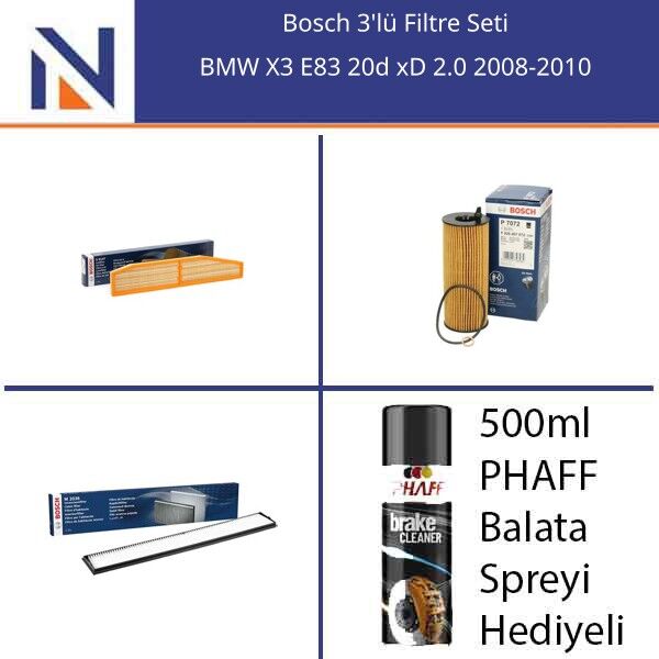 BMW X3 E83 20d xD 2.0 2008-2010 Bosch 3'lü Filtre Seti