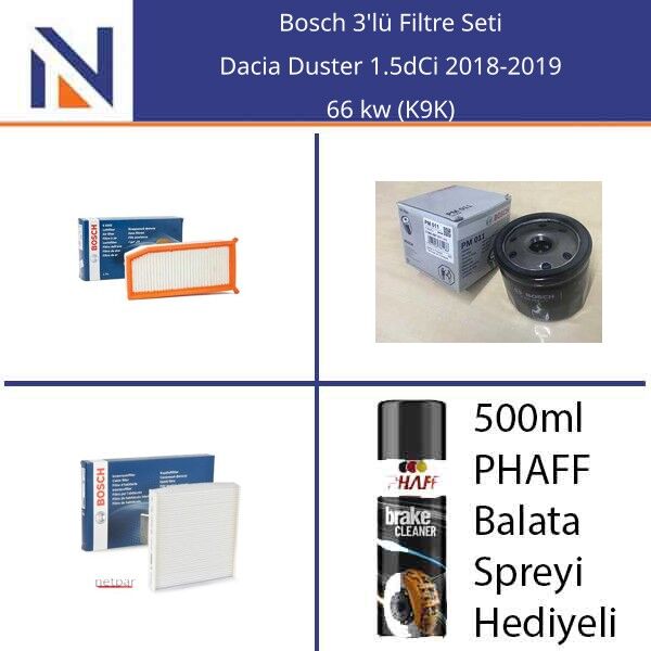 Dacia Duster 1.5dCi 2018-2019 Bosch 3'lü Filtre Seti