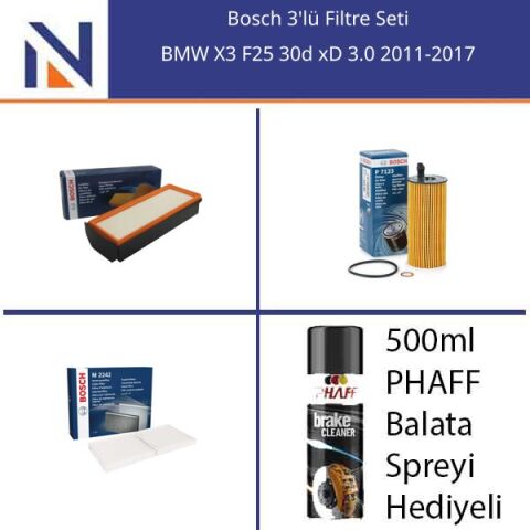 BMW X3 F25 30d xD 3.0 2011-2017 Bosch 3'lü Filtre Seti