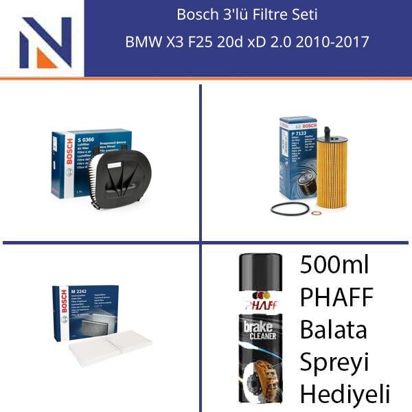 BMW X3 F25 20d xD 2.0 2010-2017 Bosch 3'lü Filtre Seti