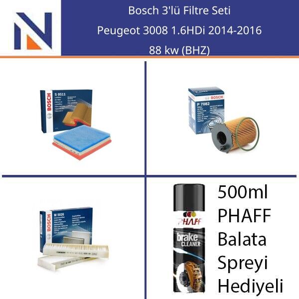 Peugeot 3008 1.6HDi 2014-2016 Bosch 3'lü Filtre Seti
