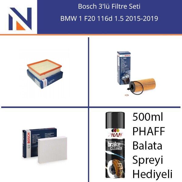 BMW 1 F20 116d 1.5 2015-2019 Bosch 3'lü Filtre Seti