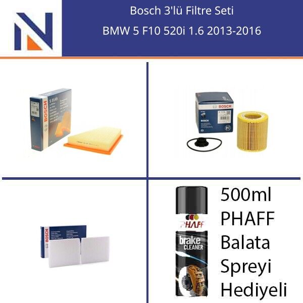 BMW 5 F10 520i 1.6 2013-2016 Bosch 3'lü Filtre Seti