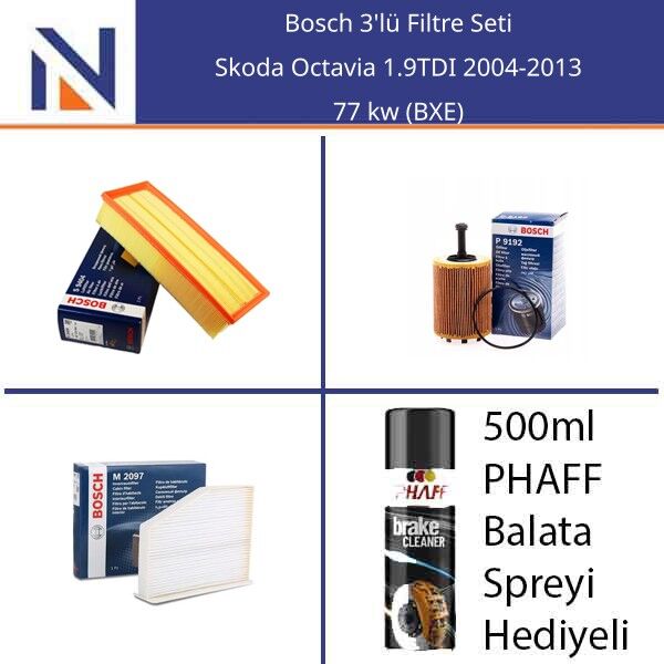 Skoda Octavia 1.9TDI 2004-2013 Bosch 3'lü Filtre Seti