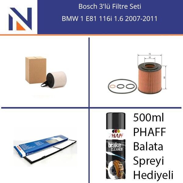 BMW 1 E81 116i 1.6 2007-2011 Bosch 3'lü Filtre Seti