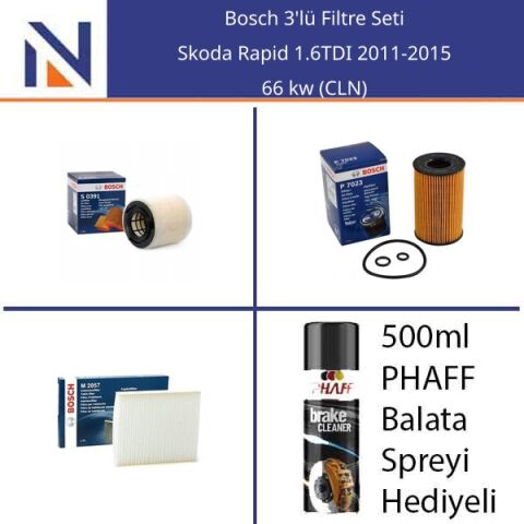 Skoda Rapid 1.6TDI 2011-2015 Bosch 3'lü Filtre Seti
