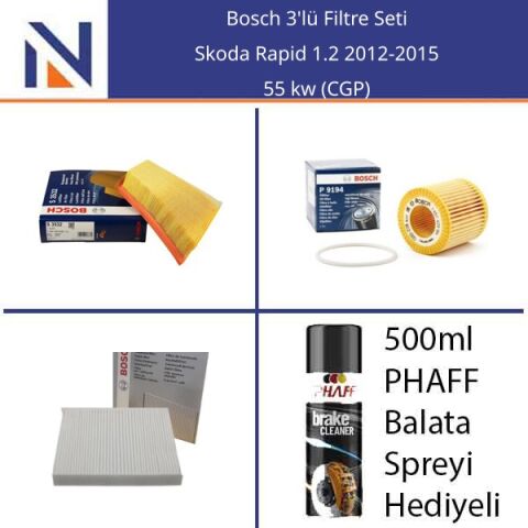 Skoda Rapid 1.2 2012-2015 Bosch 3'lü Filtre Seti