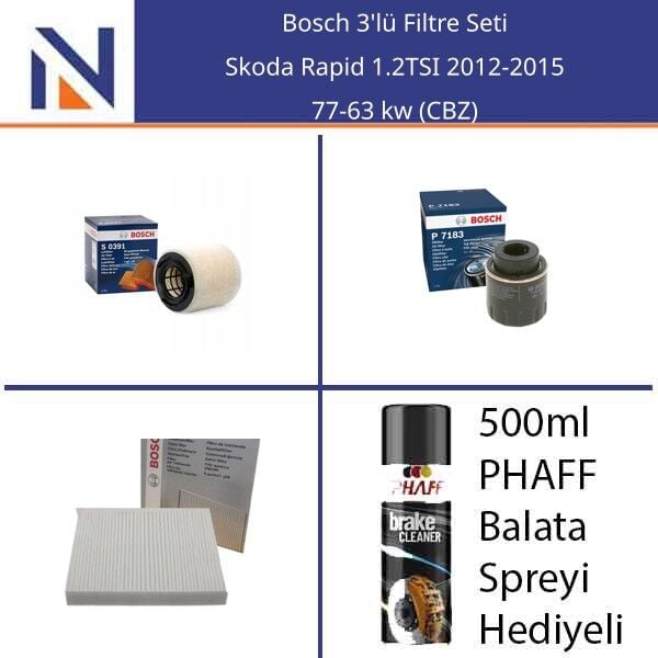 Skoda Rapid 1.2TSI 2012-2015 Bosch 3'lü Filtre Seti