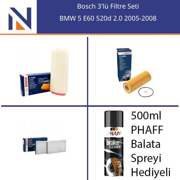 BMW 5 E60 520d 2.0 2005-2008 Bosch 3'lü Filtre Seti