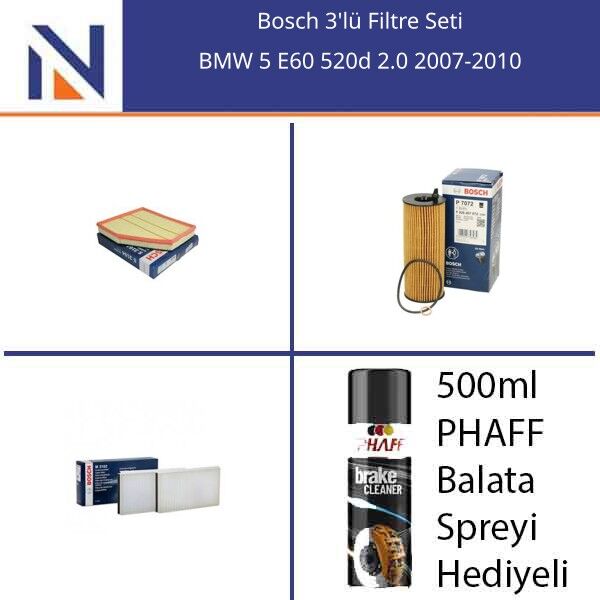 BMW 5 E60 520d 2.0 2007-2010 Bosch 3'lü Filtre Seti