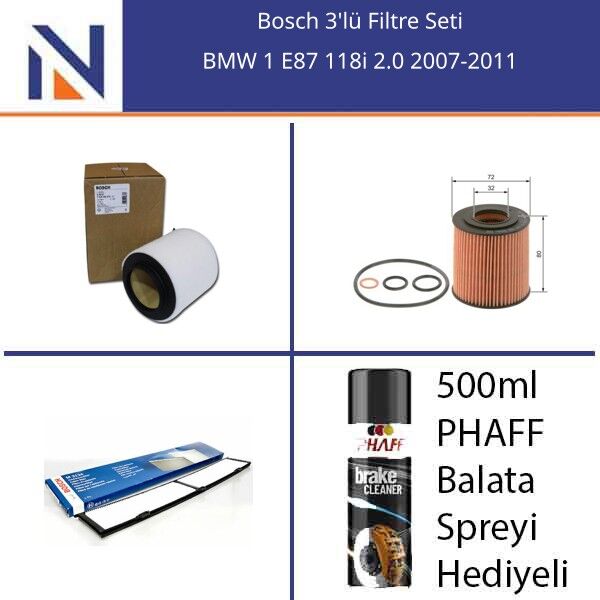 BMW 1 E87 118i 2.0 2007-2011 Bosch 3'lü Filtre Seti
